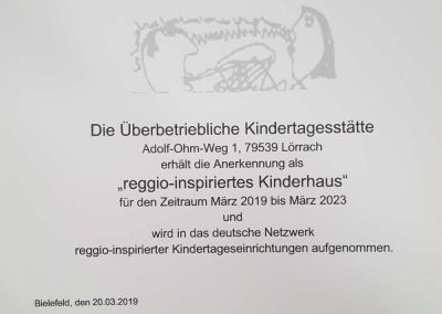 Zertifikat Reggio Einrichtung Lörrach